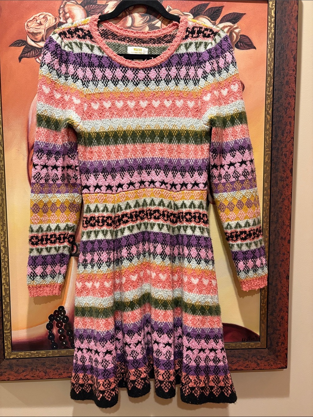 Maeve Multicolor Fair Isle Long Sleeve Fit & Flare Dress - Picture 3 of 5